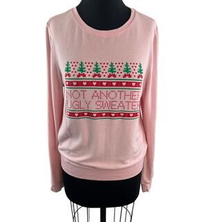 WILDFOX Not Another Ugly Christmas Sweater Pink Crew Bow Sweatshirt Size S Small